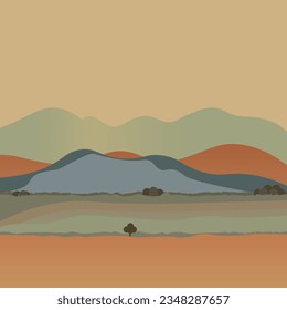 Bohemian-style panoramic landscape view: vector depiction.