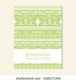 Bohenian decorative green seamless vector pattern. Design abstract pastel texture.