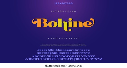 Bohine alphabet font. typography font and with numbers. vector illustration