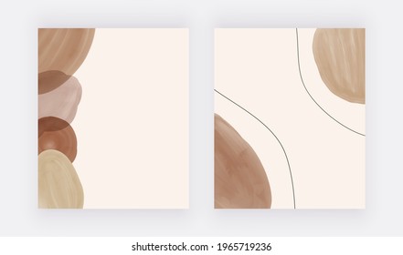 Boho abstract backgrounds with nude and brown watercolor shapes and lines