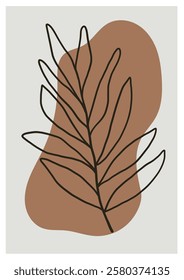 Boho Abstract botanical poster with a hand-drawn palm leaf, organic shapes, and earthy tones.Trend colors boho wall art