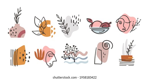 Boho abstract geometric shapes isolated cliparts on white