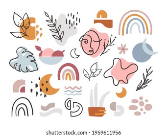 Boho abstract geometric shapes isolated cliparts on white