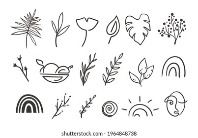 Boho abstract geometric shapes isolated cliparts on white