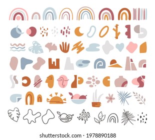 Boho abstract geometric shapes isolated cliparts on white