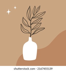 Boho abstrakte mystische Design-Konzept für Poster, Postkarten Social Media etc. Vase Blume und abstrakte Formen. Moderner abstrakter Linienstil. Vektorgrafik