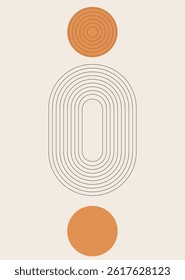 Boho abstract poster with circular and oval line patterns. Modern minimalist aesthetic perfect for wall decor and branding.