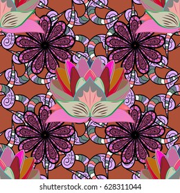 Boho abstract seamless pattern. Colorful colored tile mandala on a background. Intricate floral design element for wallpaper, gift paper, fabric print, furniture. Unusual vector ornament decoration.