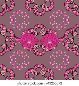 Boho abstract seamless pattern. Colorful colored tile mandala on a pink, black and magenta colors. Intricate floral design element for wallpaper, gift paper, fabric. Unusual vector ornament decoration