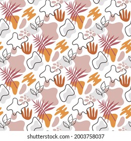 Boho abstract seamless pattern or digital paper, Simple geometric and floral background in bohemian style, modern abstract simple shapes texture 