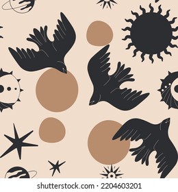 Boho abstract seamless pattern  with shape silhouettes