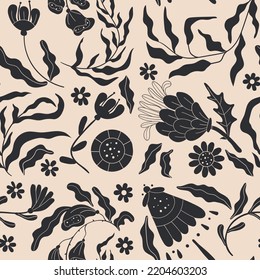 Boho abstract seamless pattern  with shape silhouettes