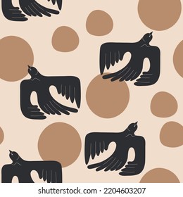 Boho abstract seamless pattern  with shape silhouettes