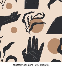 Boho abstract seamless pattern  with shape silhouettes