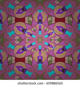 Boho abstract seamless pattern. Unusual vector ornament decoration. Colorful colored tile mandala on a colorful background. Intricate floral design element for wallpaper, gift, fabric print, furniture