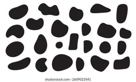Boho abstract shape images in bohemian style, monochrome