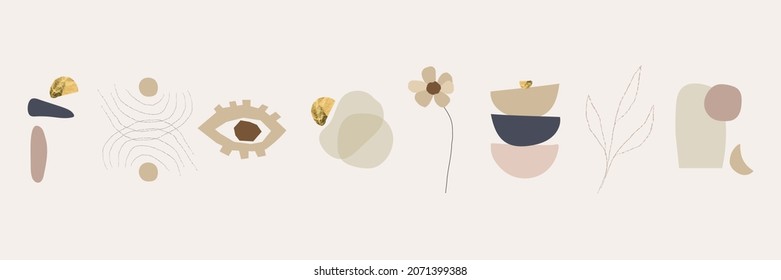 Boho abstract shapes and florals, celestial elements, delicate  and art minimal geometrics. Chic bohemian style prints. Logo, branding, web, printable art etc