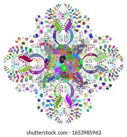 Boho abstract sketch pattern. Colorful colored tile on a white, blue and green colors. Unusual vector ornament decoration. Intricate floral design element for wallpaper, paper, fabric print, furniture