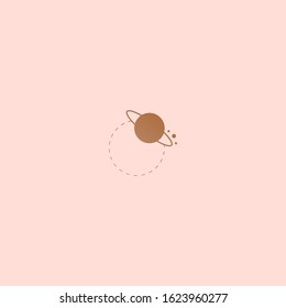 Boho abstract style Moon or planet. Simple minimalistic icon. Logo template. Trendy vector illustration. Astrology, esoteric, yoga, alchemy concept. Tattoo idea. Golden gradient. Pink background