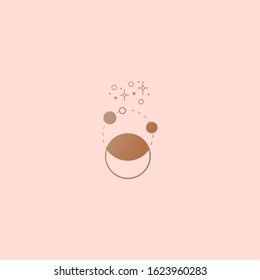 Boho abstract style Moon, stars. Simple minimalistic icon. Logo template. Trendy vector illustration. Astrology, esoteric, yoga, concept. Tattoo, t-shirt print idea. Golden gradient. Pink background