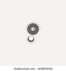 Boho Abstrakter Stil Mond oder Sonne mit Auge. Einfaches minimalistisches Symbol. Logo-Vorlage. Trendy Vektorillustration Illustration. Astrologie, Esoterie, Yoga, Alchemie-Konzept. T-Shirt-Printidee. Symbol einzeln