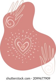Boho abstract vector illustration with heart, hands, blob