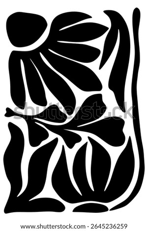 Boho Abstract wall art, Prints with potrait, floral elements , shapes and pots. vector design, wall print for decoration.Black and white colour design.