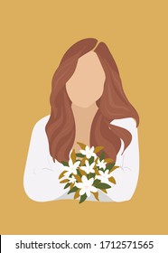 Boho Abstract Wall Art Vectors. Floral Background Women Illustration. Neutral Colors. 