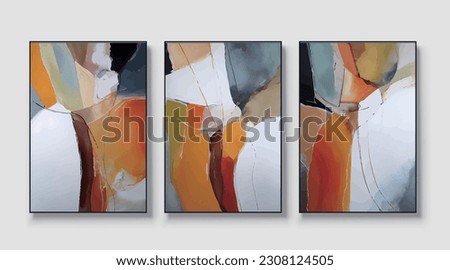 Boho abstract watercolor vector art painting, triptych