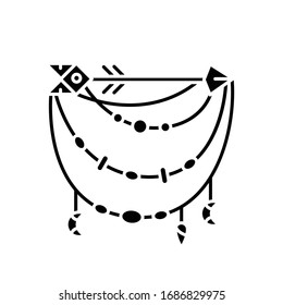 Boho accessory with arrow black glyph icon. Bohemian and hippie style pendant. Tribal charm. Handmade jewellery with beads. Silhouette symbol on white space. Vector isolated illustration