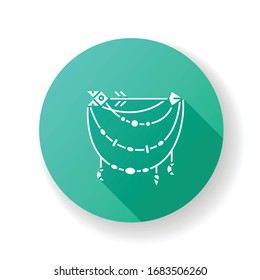 Boho accessory with arrow flat design long shadow glyph icon. Bohemian and hippie style pendant. Ethnic home decoration, tribal charm. Handmade jewellery with beads. Silhouette RGB color illustration
