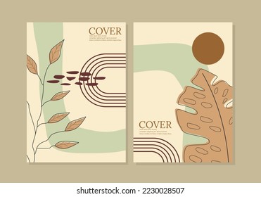 Boho aesthetic abstract botanical cover prints. Scandinavian design, pastel colors. Bohemian collage cover. Mid Century Modern design. size A4 for catalogs, journals, notebooks