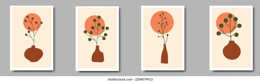 Boho aesthetic abstract botanical wall art poster prints. 