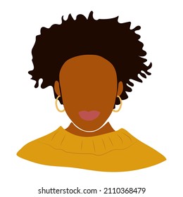 Boho African American abstract art. Beautiful silhouette of a black woman with black curly hair. In a sweater. Vector illustration