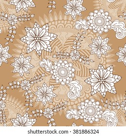 Boho ancient seamless pattern. Hand drawn ethnic background. Vector illustration. Seamless pattern can be used for wallpaper, pattern fills, textile, fabric, wrapping, surface textures for design