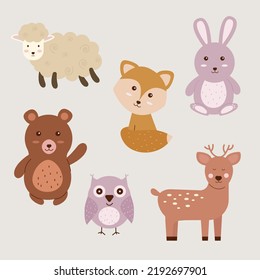 Boho Animal Character Set. Kids Animals. Vector Illustration.