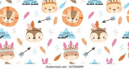 boho animals illustration in seamless pattern for personal project, background, invitation, wallpaper and many more