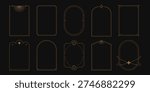 Boho arch frames. Minimal line geometric borders with mystic celestial simple shapes, golden art deco magic nordic esoteric frames for badge logo design. Vector contemporary set.