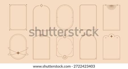 Boho arch frames. Minimal line geometric borders with mystic celestial simple shapes, magic nordic esoteric frames for badge logo design. Vector contemporary set. Stock photo © 