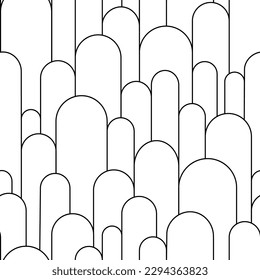 Boho arch seamless pattern. Geometric art deco simple background. Black circular arc in linear style. Seamless abstract modern geometric pattern. Vector illustration on white background.