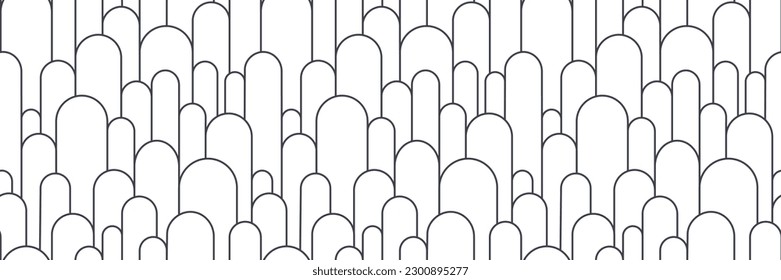 Boho arch seamless pattern. Geometric art deco simple background. Black circular arc in linear style. Seamless abstract modern geometric pattern. Vector illustration on white background.