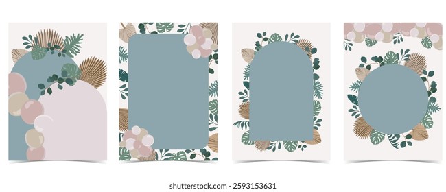 Boho arch template background with paper palm leaves and balloons
