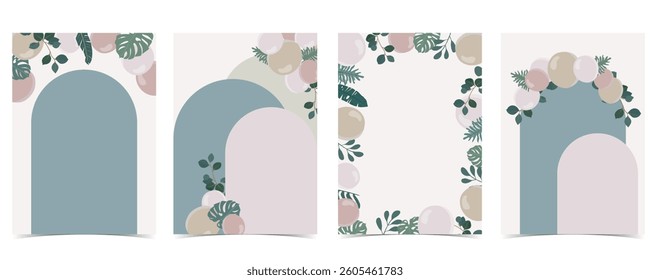 Boho arch template background with paper palm leaves and balloons