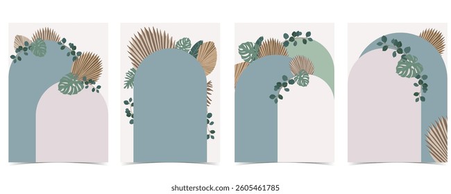 Boho arch template background with paper palm leaves and balloons