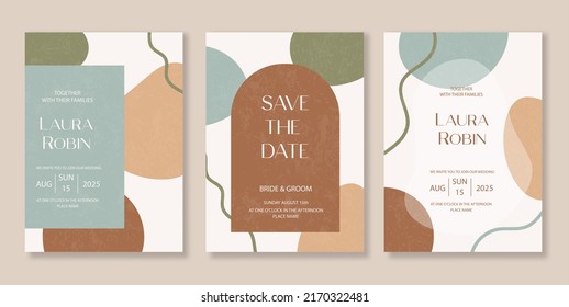 Boho Arch vintage Wedding Invitation Terraccota Rust Beige with Abstract Flowing Shapes Earthy Boho, Abstract Wavy Lines Terracotta