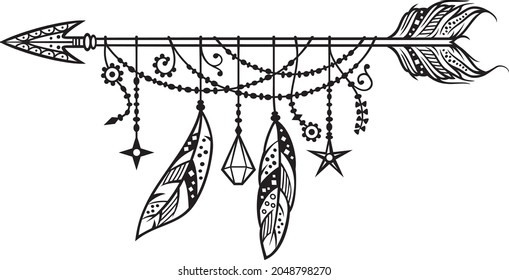 Boho arrow with feathers black and white 
