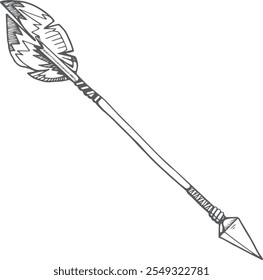 Boho arrow sketch. Native weapon decorative drawing