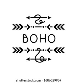 Boho arrows black glyph icon. Bohemian aesthetic and hippie style accessory. Decorative page divider. Ethnic charm. Vintage decoration. Silhouette symbol on white space. Vector isolated illustration