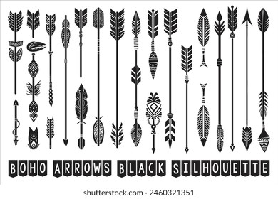 Boho arrows black silhouette, Arrow Feather Moon Illustrations.