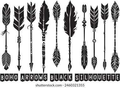 Boho arrows black silhouette, Arrow Feather Moon Illustrations.